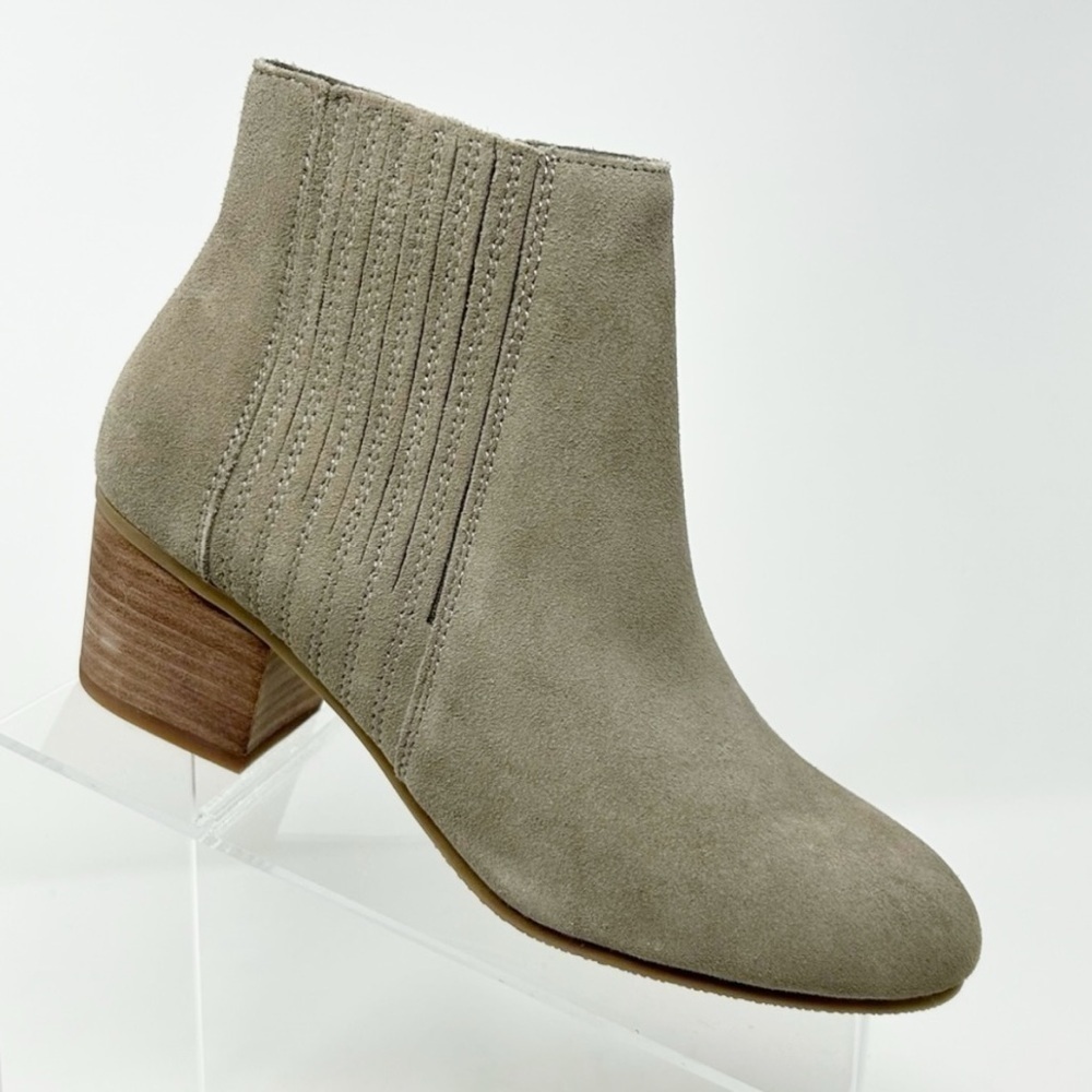 Crown Vintage Ryder Gray Leather Classic Stacked Heeled Ankle Boots Size 6.5